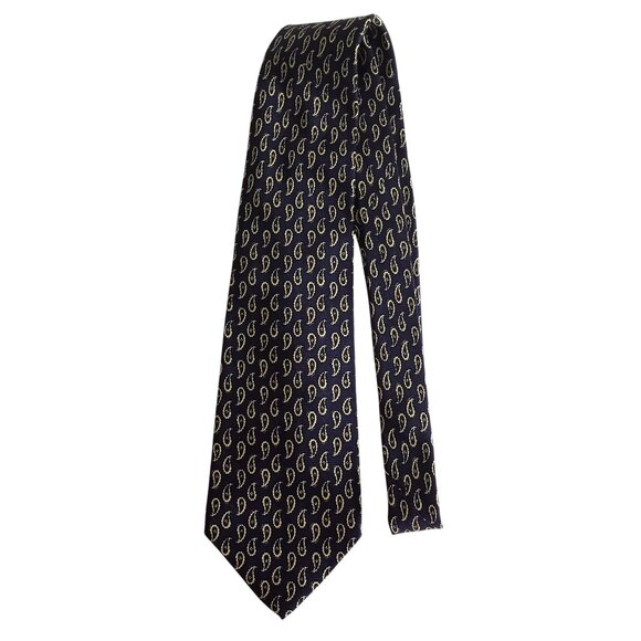Vintage Polo Ralph Lauren Navy  Yellow Paisley 100% Silk Neck Tie Made in USA - Picture 4 of 6